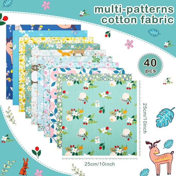 40 Pcs 10 x 10 Inches Cotton Fabric Bundle Squares Precut Fabric Squares Multi C - Picture 2 of 6